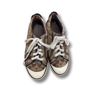 Coach Women's Barrett Sneakers Tennis Shoes Size 7.5 Tan/Brown Low Top Lace-Up